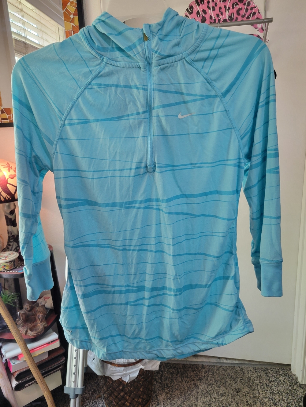 Nike Aqua Blue Striped Half-Zip Hoodie - Picture 4 of 9